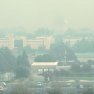 view of uc davis campus with thick smoke in the air